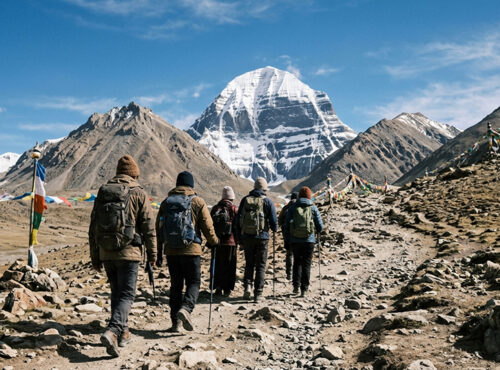Lake Manasarovar at sunrise during private Mount Kailash Yatra — sacred bathing rituals