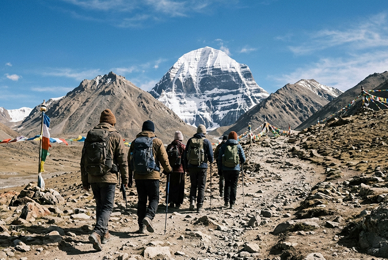 Lake Manasarovar at sunrise during private Mount Kailash Yatra — sacred bathing rituals